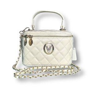 Valentino Orlandi‎ White Quilted Vanity Bag Gold Chain Crossbody Top Handle New